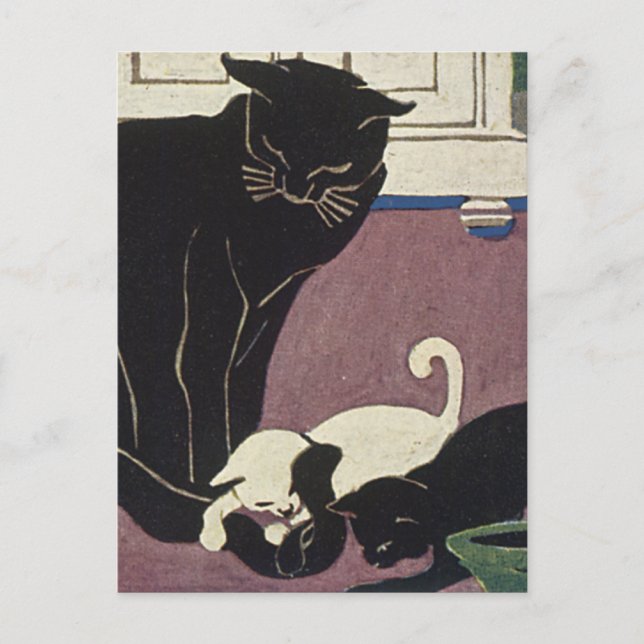 Mommy Kat and Kittens Postcard (Front)