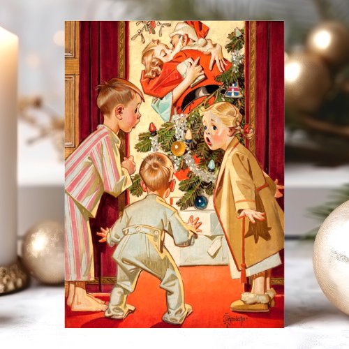 Christmas Greeting Cards 7 Mommy Kissing Santa Claus Vintage Christmas Scene Holiday Postcard