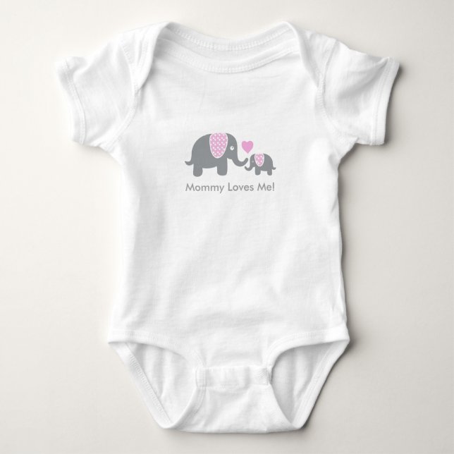 Mommy Loves Me Elephants in Pink and Gray Baby Bodysuit (Front)