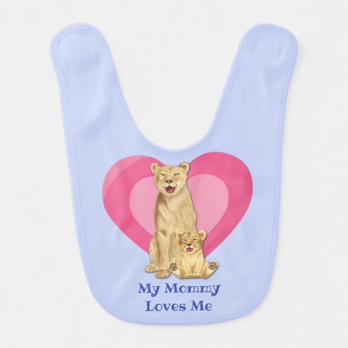 Mommy Loves Me Lion Heart Blue Baby Bib