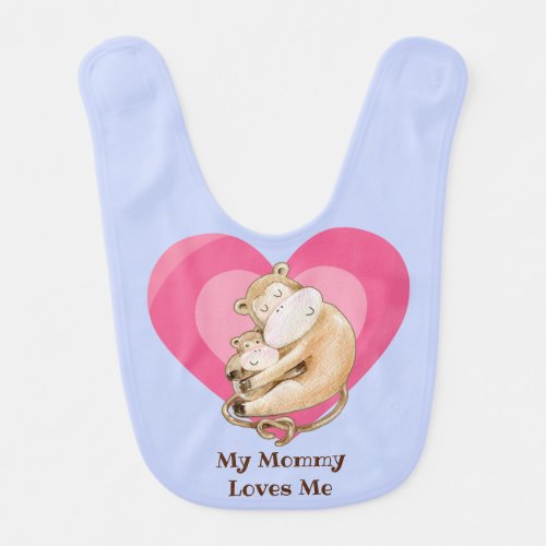 Mommy Loves Me Monkey Heart Baby Bib