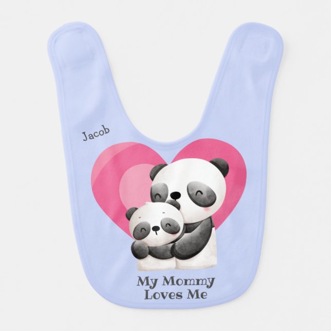 Mommy Loves Me Panda Bear Heart Baby Bib (Front)