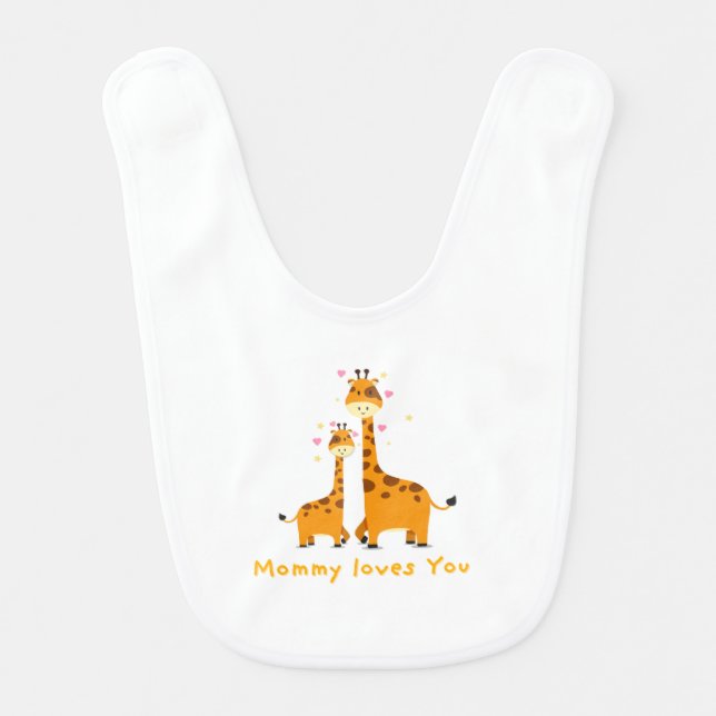 Mommy Loves You – Cute Giraffe Baby Bib (Front)