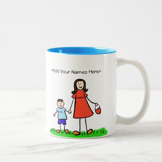 Mommy & Me - Brunette Little Boy Custom Mugs (Right)