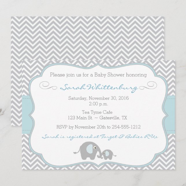 Mommy & Me Elephant Chevron Baby Shower Invitation (Front/Back)