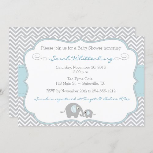 Mommy  Me Elephant Chevron Baby Shower Invitation