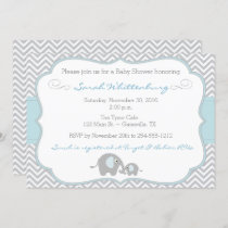 Mommy & Me Elephant Chevron Baby Shower Invitation