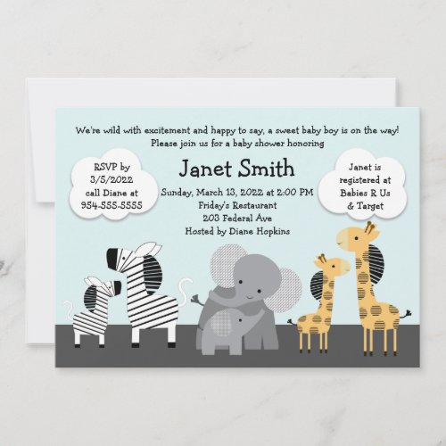 Mommy  Me Jungle Safari Animals Baby Shower Invitation