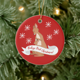 Mommy & Me Kangaroo With Snowflakes Ceramic Ornament