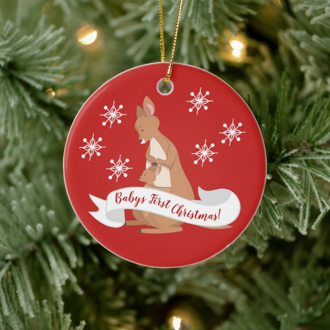 Mommy & Me Kangaroo With Snowflakes Ceramic Ornament (Tree)