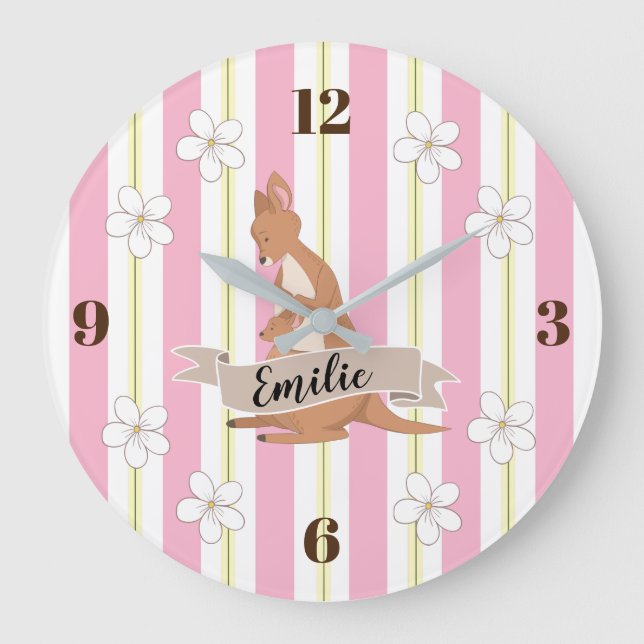 Mommy & Me Kangaroo With Stripes Large Clock (Front)
