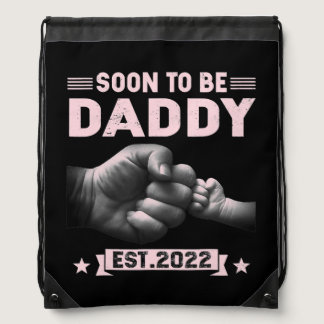 Mommy Mens Soon To Be Daddy Est 2022 Retro Drawstring Bag