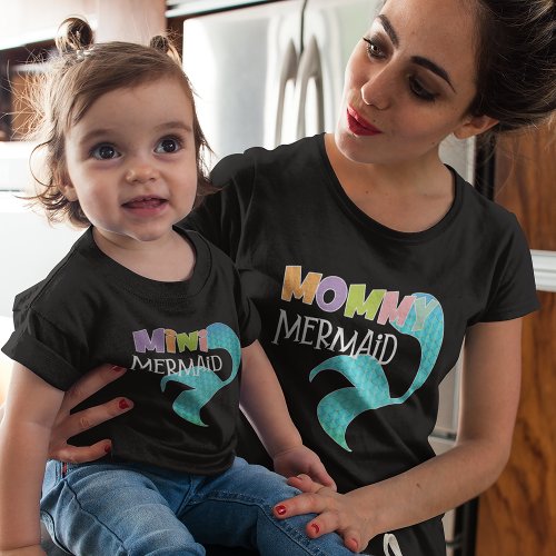 Mommy  Mini Mermaid Matching Parent Kid Black Toddler T_shirt