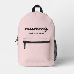Mommy Modern Kids Names Blush Pink Design Printed Backpack