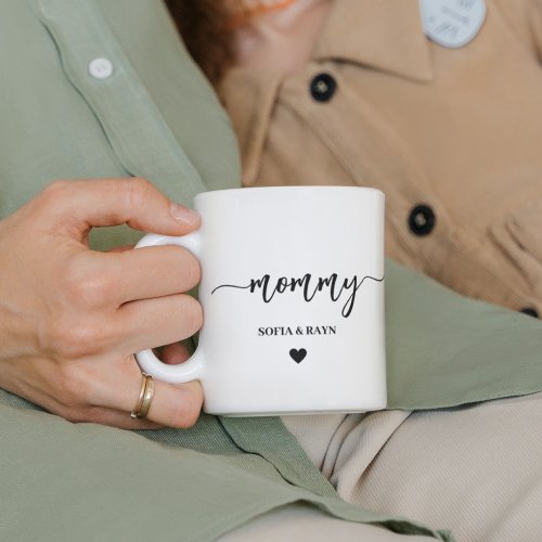 Mommy Modern Mom Kids Custom Names Mothers Day Two_Tone Coffee Mug