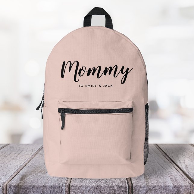 Mommy | Modern Mom Kids Names Blush Pink Printed Backpack (Creator Uploaded)