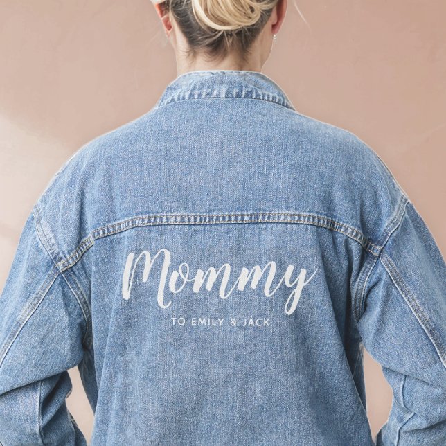 Mommy | Modern Mom Kids Names Mother's Day Denim Jacket (Creator Uploaded)
