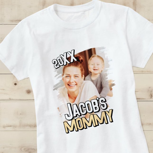 Mommy Modern Simple Grunge Custom Baby Photo T-Shirt (Creator Uploaded)