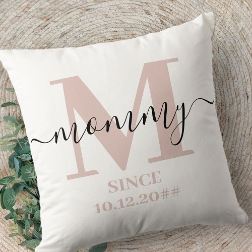 Mommy Monogram Elegant Script Subtle Pink Throw Pillow