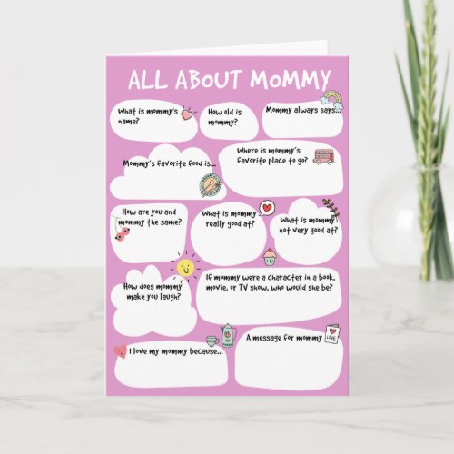 MOMMY Mothers Birthday Day Questionnaire Card Fi Invitation