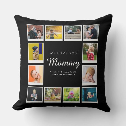 Mommy Mothers Day Photo Collage Template Black Throw Pillow