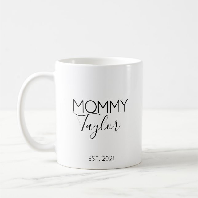 Mommy Name Pregnancy Announcement Gift Coffee Mug (Left)