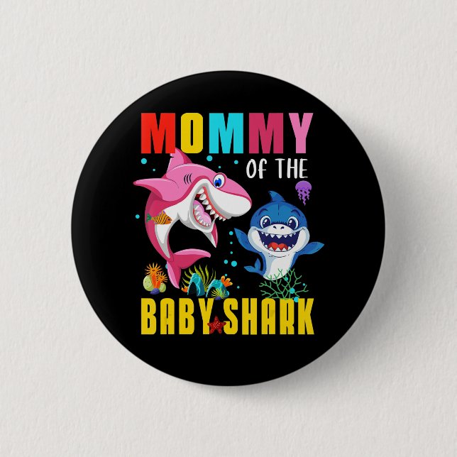 Mommy Of The Baby Shark Tee Birthday Grandma Shark Button (Front)