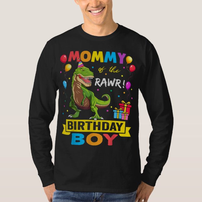 Mommy of the Birthday Boy Dinosaur Raptor Funny T-Shirt (Front)