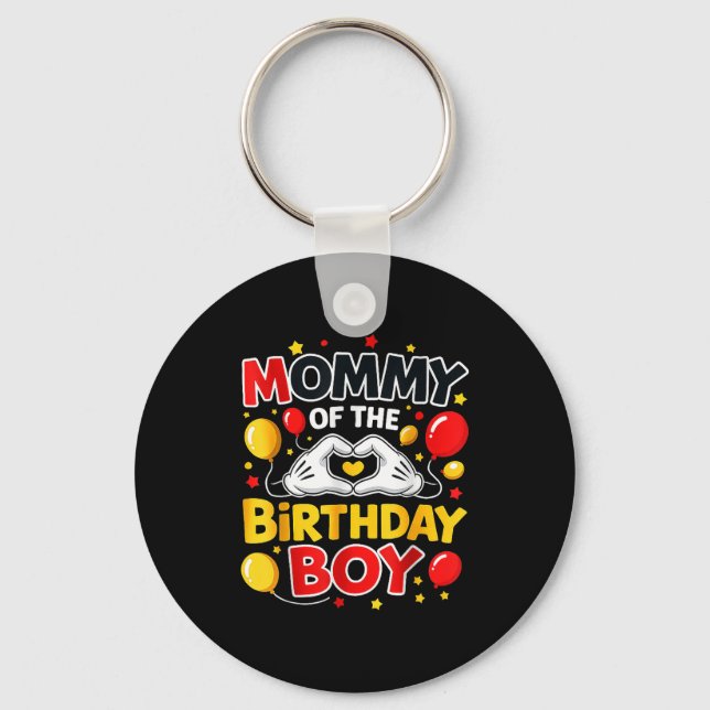 Mommy Of The Birthday Boy Family Party Birthday  Keychain (Front)