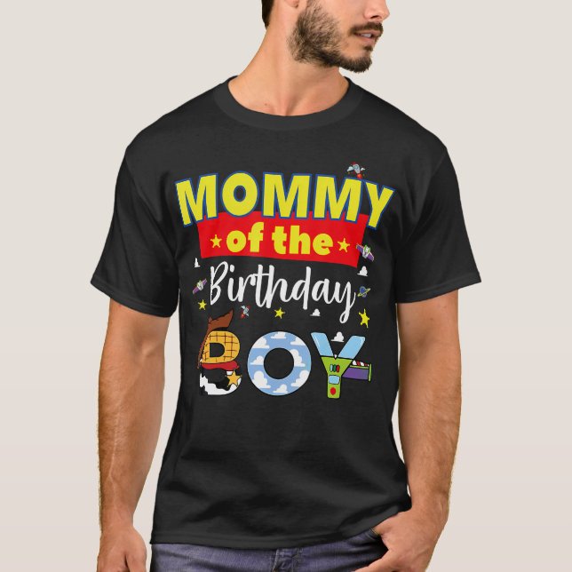 Mommy Of The Birthday Boy Toy Familly Matching Sto T-Shirt (Front)