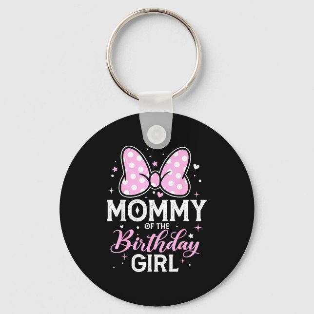Mommy Of The Birthday Girl Cute Nk Bow Family  Keychain (Front)