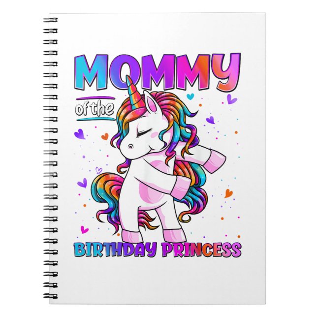 Mommy of the Birthday Princess Girl Flossing Unico Notebook (Front)