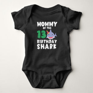 Mommy Of The Birthday Shark 13 years old Birthday Baby Bodysuit