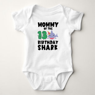 Mommy Of The Birthday Shark 13 years old Birthday Baby Bodysuit