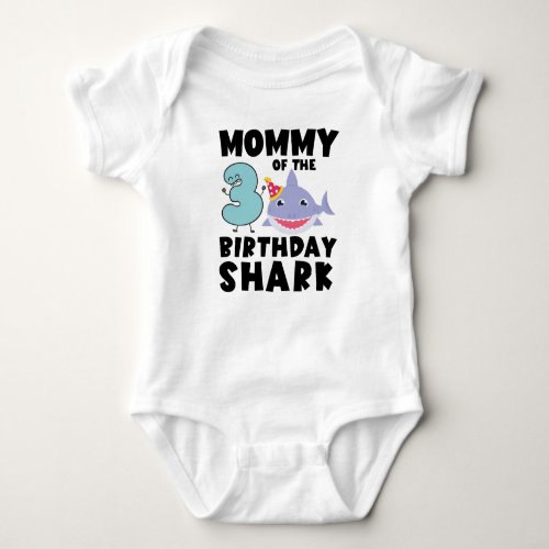 Mommy Of The Birthday Shark 3 years old Birthday Baby Bodysuit