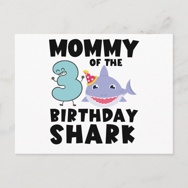 Mommy Of The Birthday Shark 3 years old Birthday Postcard (Front)