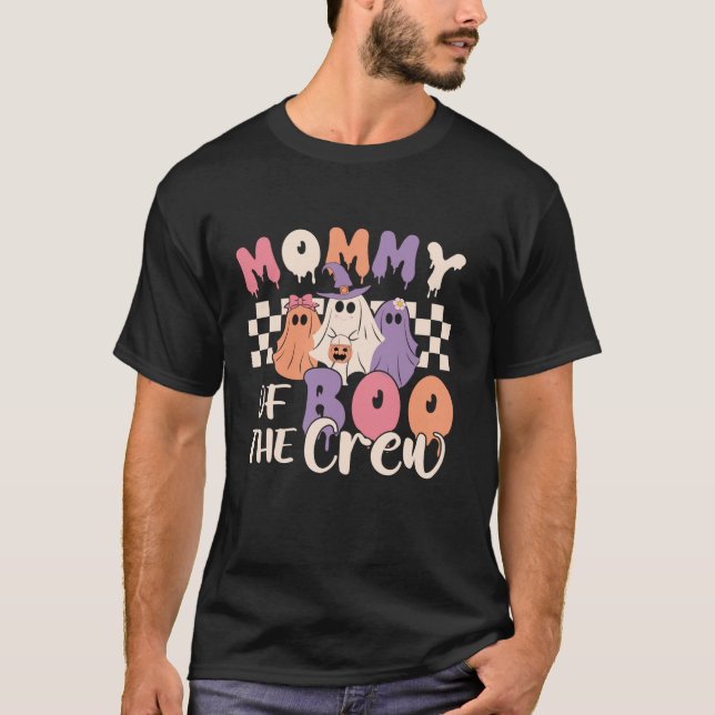 Mommy Of The Boo Crew Retro Ghost Spooky Halloween T-Shirt (Front)