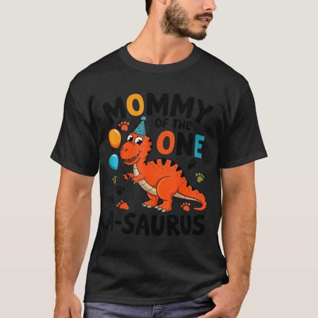 Mommy Of The One-a-saurus 2nd Birthday Dinosaur Pa T-Shirt (Front)