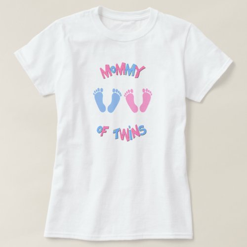 Mommy of Twin Babies Footprints T_Shirt