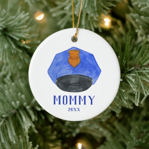 Mommy Officer Personalized Policewoman Cop Hat Ceramic Ornament