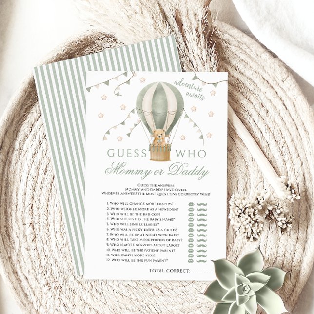 Mommy or Daddy Air Balloon Green Baby Shower Games (Creator Uploaded)