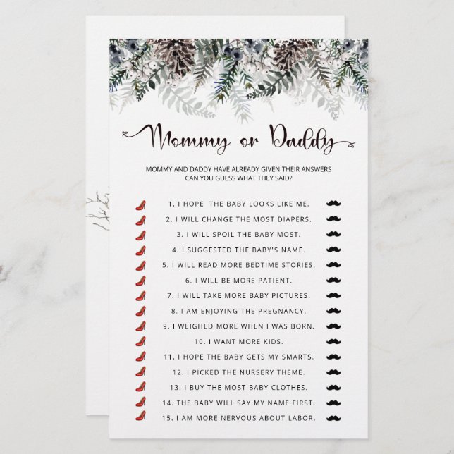 Mommy or daddy baby game (Front/Back)