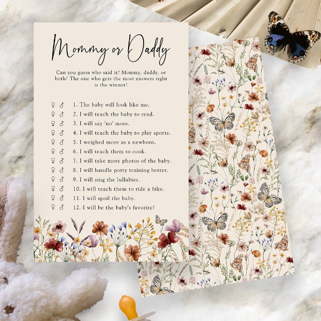 Mommy Or Daddy Baby Game (Boho Floral Mommy Or Daddy Baby Game Card by Painted Paperie
)