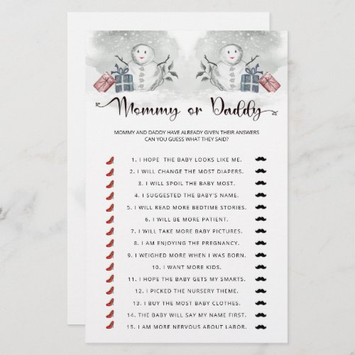 Mommy or daddy baby shower baby game