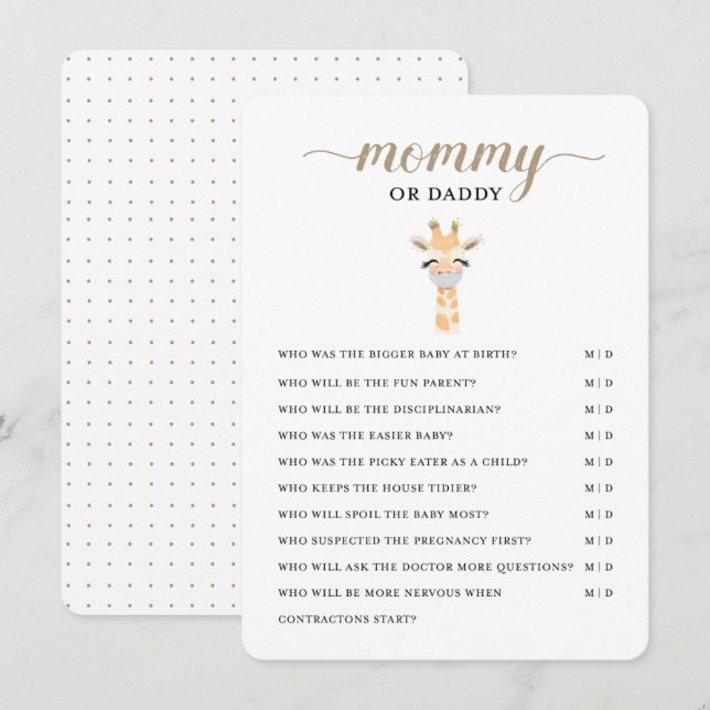 Mommy or Daddy - Baby Shower Game Enclosure Card (Front/Back)
