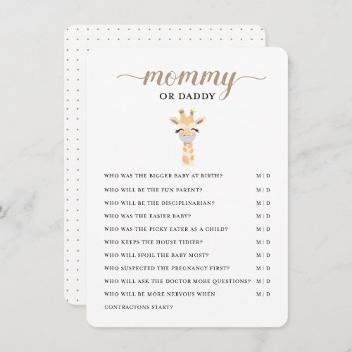 Mommy or Daddy _ Baby Shower Game Enclosure Card