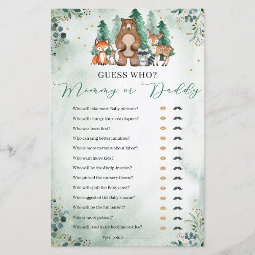 Mommy or Daddy Baby Shower Game woodland