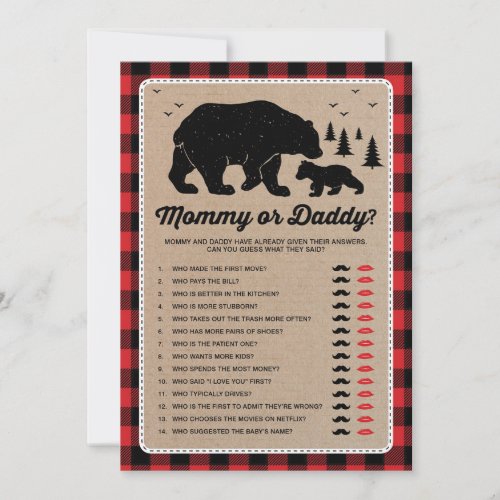 Mommy or Daddy  Bear Lumberjack Baby Shower Game Invitation