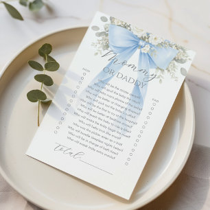 Mommy or daddy Blue Floral Bow Baby Shower game