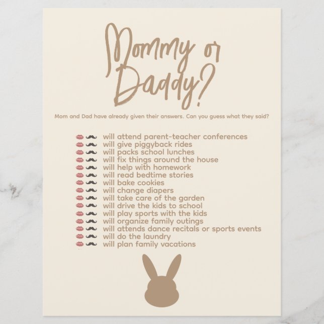Mommy or Daddy Bunny Theme Game  (Front)